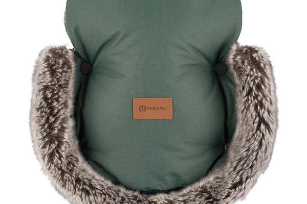 Manusi Furry pentru carucior, Petite&Mars, cu blanita detasabila, impermeabile, pentru vreme rece, potrivite pentru orice carucior, Veritable Khaki
