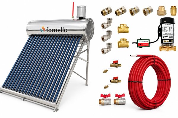Kit panou solar nepresurizat Fornello cu rezervor inox 150 litri, 18 tuburi vidate si accesorii complete