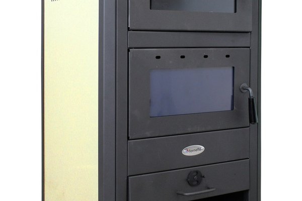 Termosemineu pe lemne, brichete si carbune Fornello MILANO E, 24 KW, cuptor de incalzit mancarea, Ivory, 580x560x1060 mm