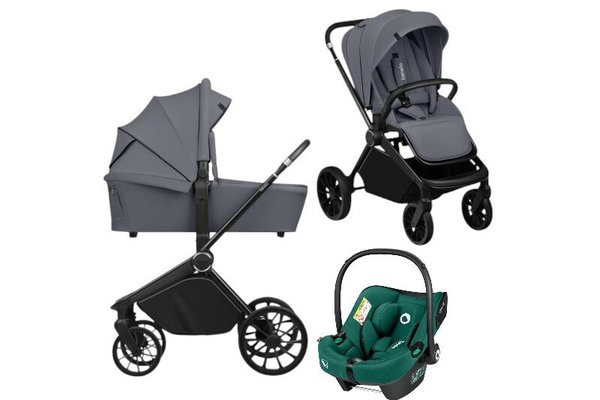 Lionelo Mika Plus 3 in 1 Carucior Verde cu Scoica Auto ADAC, Reversibil si Ventilatie 3D, Pana la 22 kg