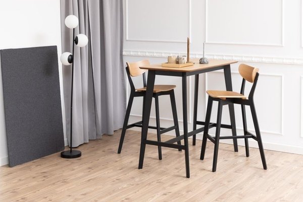 Masa de bar ACTONA Roxby, finisaj natural si negru mat, 120 x 60 x 105 cm