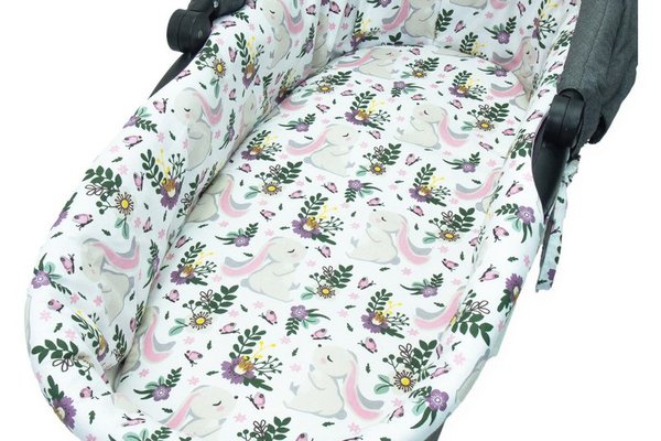 Set insertie textila Kerstin Bunny Pink pentru landoucosulet copii, cearsaf elastic 80x38 cm din bumbac 100%