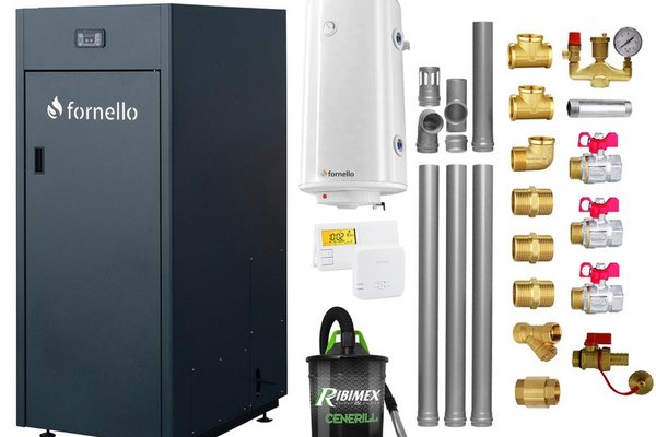 Centrala pe peleti Fornello King Plus 25 KW - Pachet complet cu boiler, termostat si accesorii