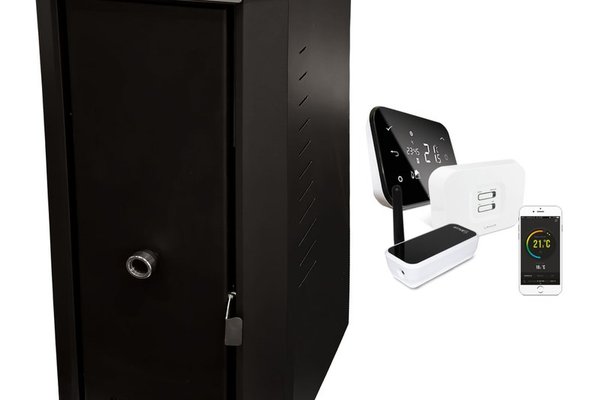 Pachet control de la distanta Centrala termica pe peleti Fornello Rossi B Black 25 kw, pompa de circulatie, vas expansiune, tiraj fortat, curatare facila a drumurilor de fum, Ecodesign, A+ si termostat Salus IT500