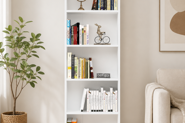 Biblioteca Inalta cu 5 Rafturi, Design Modern, PAL E1, Dimensiuni 55.3 x 20 x 172 cm
