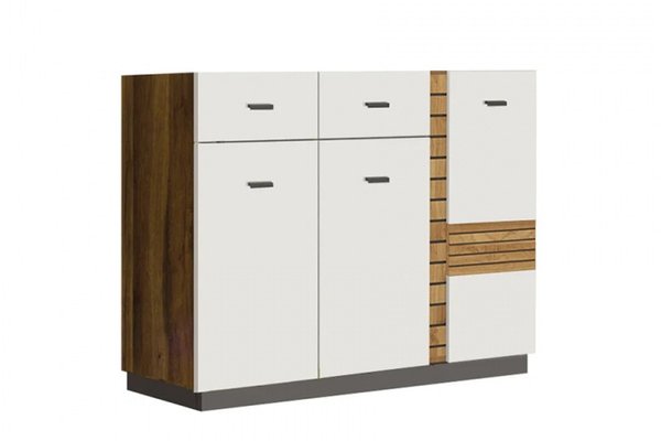 Comoda VG12, 2 usi, 3 sertare, corp PAL nuc, fronturi MDF late lucios, 130x42x90 cm
