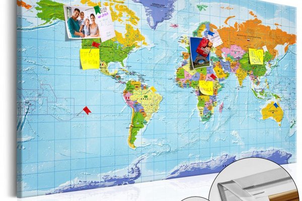 Tablou din plută - World Map: Countries Flags [Cork Map] 120x80 cm
