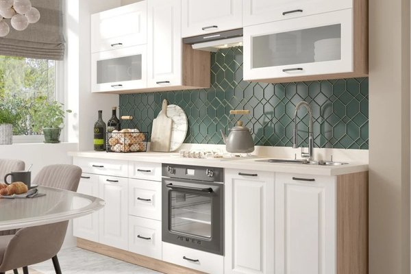 Set Bucatarie SMART A Plus, L 270, 8 corpuri, fara blat termorezistent, corp sonoma, fronturi alb mat