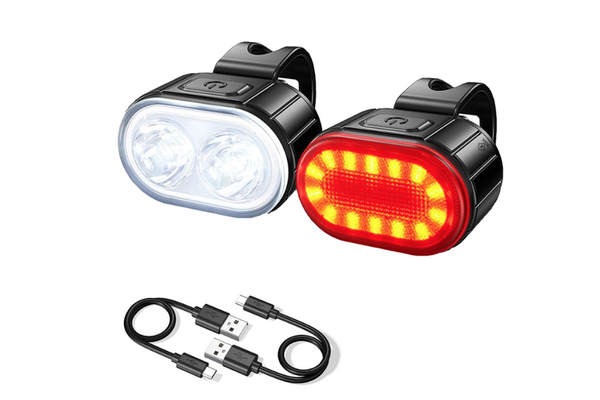 Set lumini bicicleta 078, LED T6 fata alba si spate rosie, 4 moduri, USB, negru