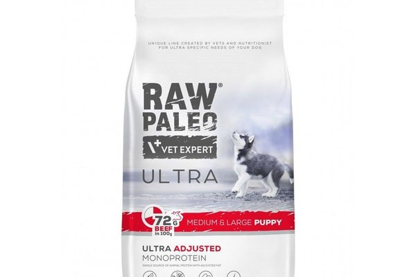Raw Paleo Ultra Beef pentru Câini Puppy Medii și Mari, 10 kg