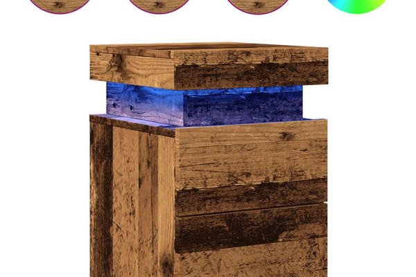 Set 2 noptiere cu LED, lemn invechit, 35x39x55 cm, design elegant