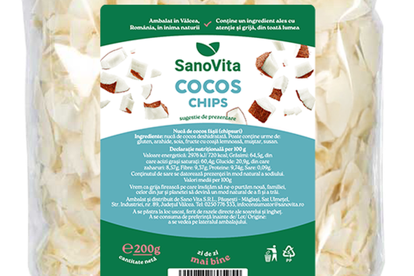 SanoVita Chips de Cocos 200g - Gustare Naturala si Sanatoasa