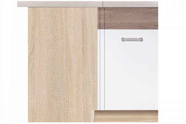Corp inferior de colt ECO-14D dreapta, 1 usa, corp stejar sonoma, fronturi alb lucios + stejar sanremo, 100x70x82 cm