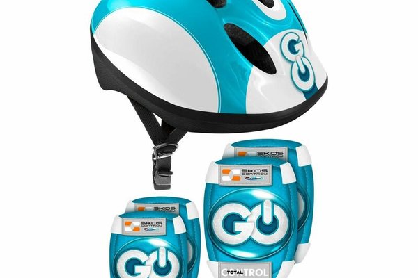 Set protectie copii Stamp Skids Control - Casca, genunchiere si cotiere, Albastru, 50-56 cm, 3 ani+