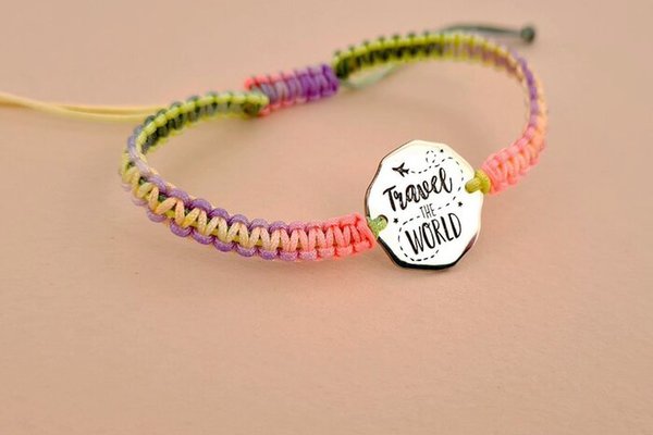 Bratara personalizata - Travel - Argint 925 - Snur impletit multicolor