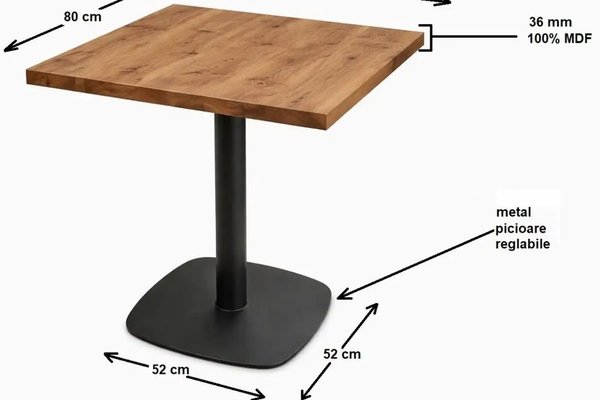 Masa din MDF, patrata texturata, Homs, nuc-negru, 80x80x75 cm, A0110