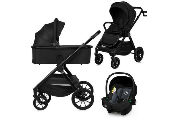 Carucior multifunctional 3 in 1 Lionelo Layla, Negru, Pana la 22 kg, Cadru din aluminiu, Cu landou intarit si scaun auto certificat ADAC