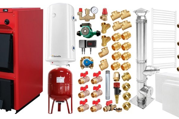 Pachet centrala Fornello T-PRO 25 kW pe combustibil solid, cu cos inox, radiatoare, boiler si accesorii