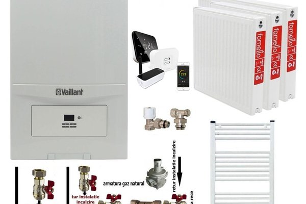 Pachet de incalzire pentru apartament cu 2 camere, centrala Vaillant ecoTEC Pure 23 kW, termostat Salus IT500 si radiatoare Fornello