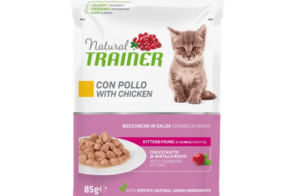 Natural Trainer, Hrana Super Premium pentru Pisoi si Pisici Gestante cu Pui in Sos, 85 g