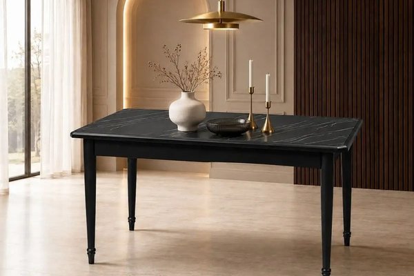 Masa dining Clas din MDF, negru, 160 x 90 x 76 cm pentru 6 persoane