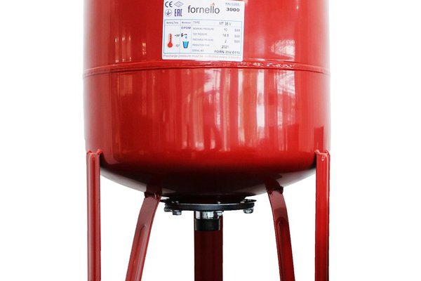 Vas expansiune termic Fornello 35 litri, vertical, cu picioare, culoare rosu, presiune maxima 10 bar, membrana EPDM