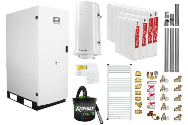 Centrala termica pe peleti Fornello GT 35 Standard, 35 KW - Pachet complet cu pompa, boiler, radiatoare si accesorii
