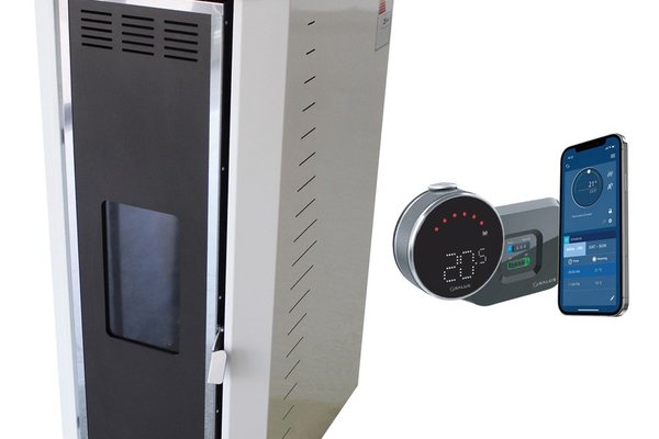 Pachet control de la distanta Termosemineu pe peleti Fornello Camino Rossi 35 kW cu pompa Grundfos si termostat Wi-Fi Salus IT 800