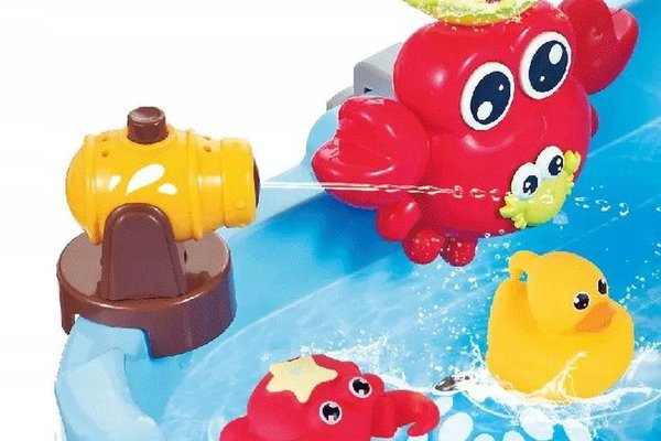 Masa interactiva pentru copii Matadi Corabia piratilor cu apa si nisip, 48x53x63 cm, inclusiv undita si figurine marine