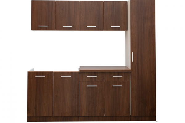 Set bucatarie CORINNE, L 200, 5 corpuri, blat PAL, corp alb, fronturi nuc