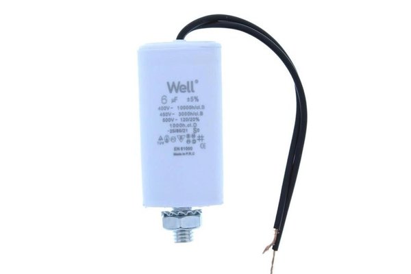Condensator pornire motor 400V 6uF cu fir, Well