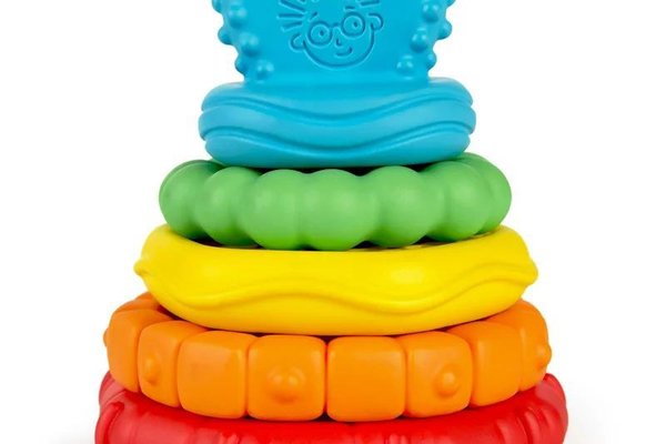Jucarie multifunctionala Baby Einstein Stack & Teethe, 5 inele pentru stivuire si dentitie, multicolor, 3 luni+
