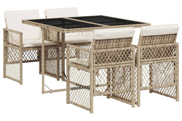 Set de mobilier de gradina 5 piese bej din poliratan cu perne confortabile