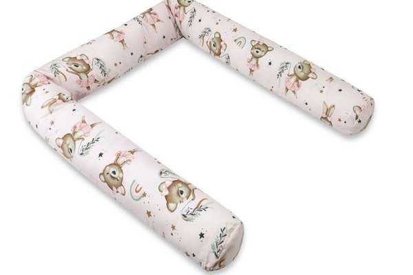Aparatoare pentru patut MimiNu, Tip rulou, Husa detasabila, 180 cm, Bumbac Oeko Tex Standard 100, Design Little Ballerina Pink