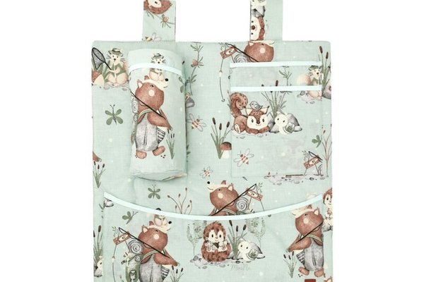 MimiNu Organizator pentru Patut Leagan, Bumbac Oeko Tex Standard 100, 3 Buzunare, 53x46 cm, Design Let's Go Natural