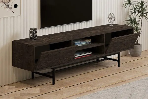 Comoda tv Angelyn pentru living culoare nuc si antracit 180 cm