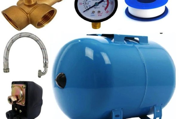 Kit accesorii hidrofor, vas expansiune 50L otel, presostat, manometru, racord 5 cai bronz, furtun racord Inox cu cot 60cm