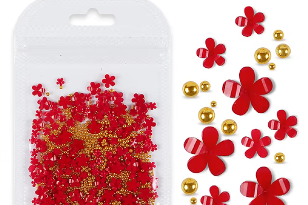 Decoratiune Unghii Floricele Rosii Plus Caviar