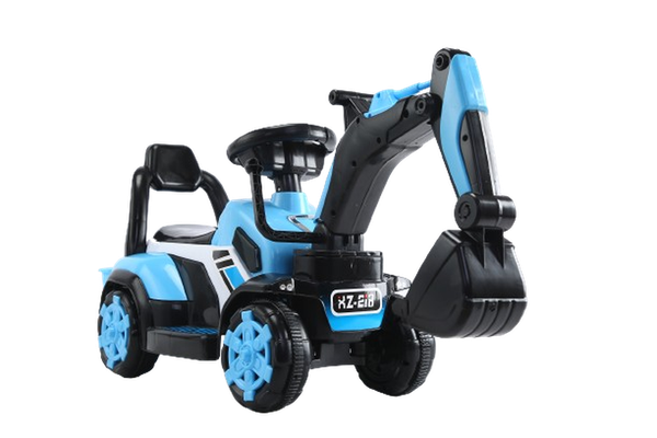 Mini excavator copii, model Kinderauto BJXZ216 cu incarcator manual, standard, culoare albastru