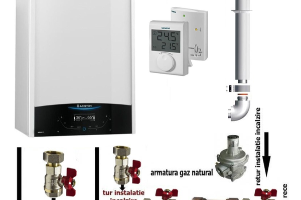 Pachet centrala Ariston Genus One+ 30 EU, 30 kW, termostat wireless si kit de instalare