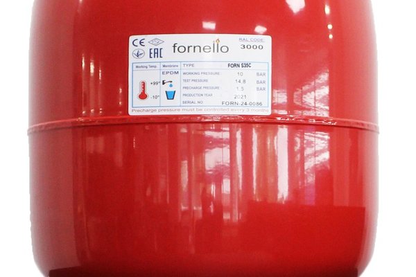 Vas expansiune termic Fornello 35 litri, vertical culoare rosu, presiune maxima 10 bar, membrana EPDM