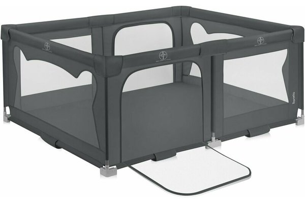 Tarc de joaca copii, Lionelo, Florence Easy Fold, 150 x 180 x 75 cm, Pliere, depliere automata, Include geanta de transport, Din plasa, Cu doua intrari laterale, 0-48 luni, Conform cu EN12227, Gri