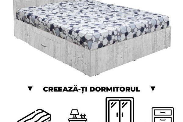 Creeaza-ti Dormitorul ALMA, pin antichizat, de la Pat cu sertar Alma 160x200 cm, adauga Saltea, Noptiere, Comoda, Dulap