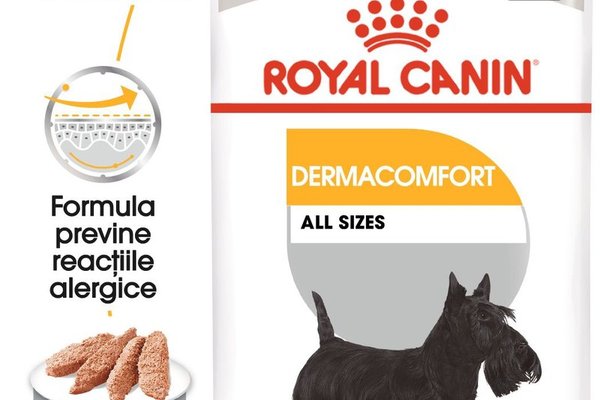 Royal Canin Dermacomfort Adult hrana umeda caine, prevenirea iritatiilor pielii (pate), 12 x 85 g