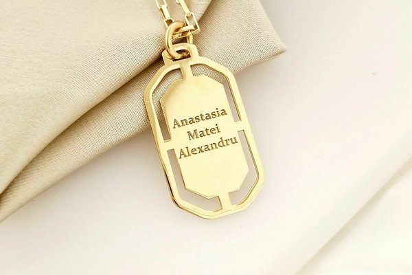Lant barbatesc - Modern Army Tag - Personalizat nume - Argint 925 placat cu Aur Galben 18K