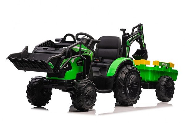 Tractor electric pentru copii Kinderauto 720-T cu remorca, 90W, 12V, echipare premium, verde