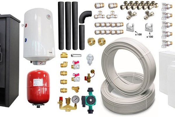 Pachet incalzire si apa calda pentru 3 camere Termosemineu pe lemne, brichete si carbune Fornello PADOVA E, 19.4 kW, 510x500x910 mm, boiler termoelectric 80l, teava, vas expansiune, pompa circulare, calorifere, kit evacuare si fitinguri