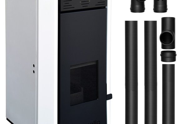 Termosemineu pe peleti Fornello EVA 25 kW cu pompa circulatie si control Wi-Fi, Alb