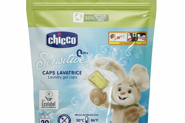 Capsule de rufe, Chicco, Sensitive, 20 buc, Solubile, Fara Coloranti, Testate Dermatologic, Eco-friendly, 0+ luni