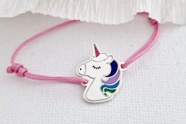 Bratara personalizata - Unicorn decorat cu email - Argint 925 - Snur reglabil, diverse culori